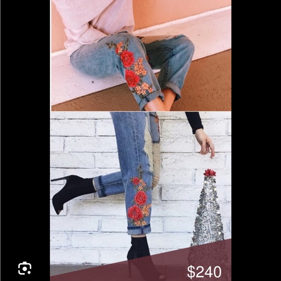 Embroidered distressed jeans 🌺 - Picture 4 of 4